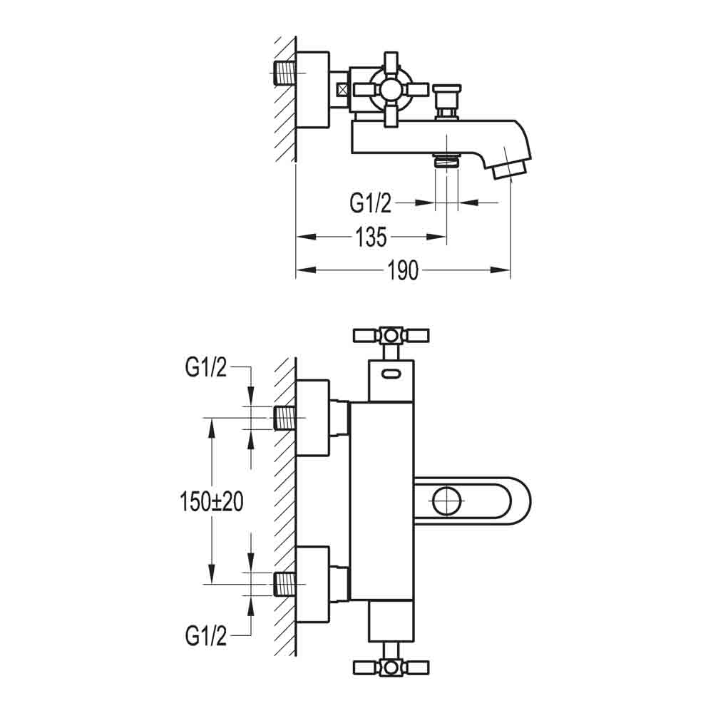 Flova XL Exposed Thermostatic Bath Shower Mixer Valve
