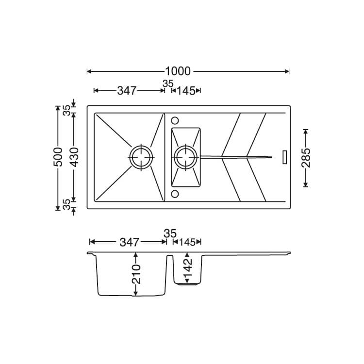 Clearwater Rio 1.5 Bowl Granite Composite Sink & Waste with Reversible Drainer - 1000 x 500mm