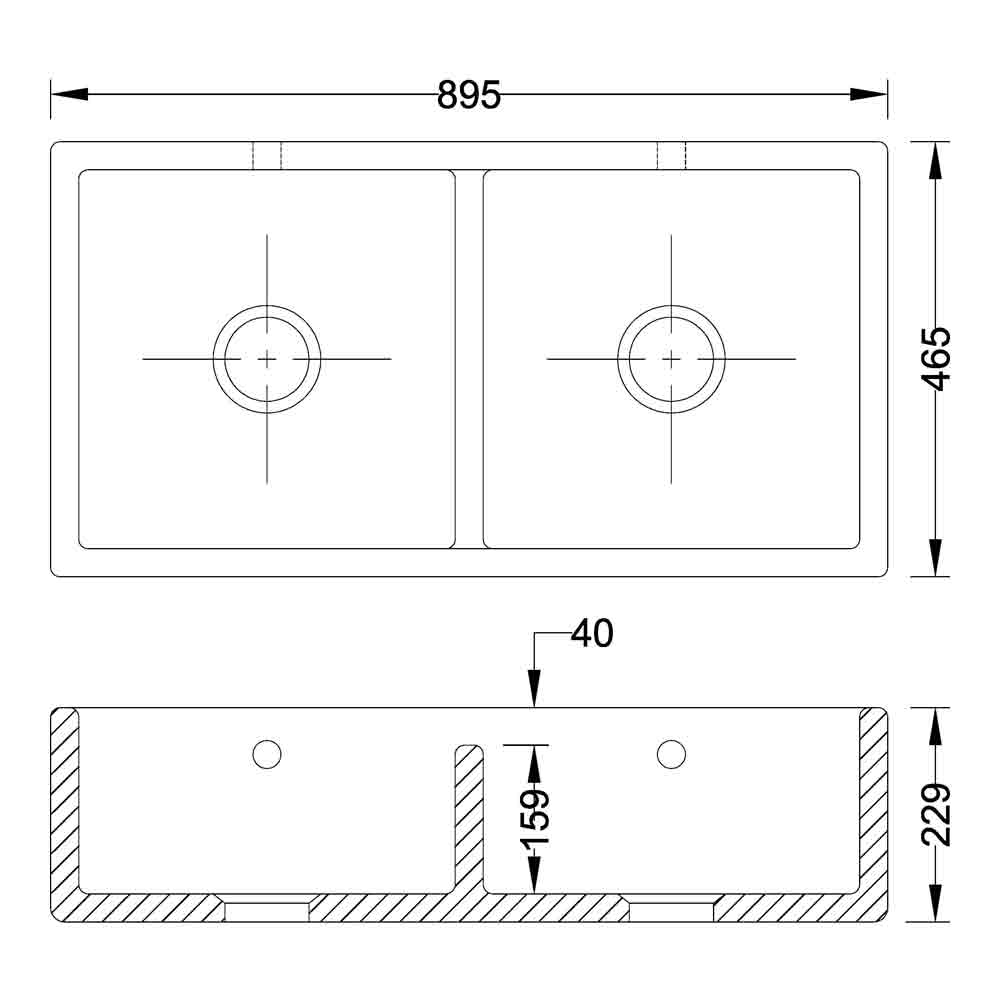 Shaws Contemporary Shaker Double Bowl White Ceramic Belfast Kitchen Sink - 895 x 465mm