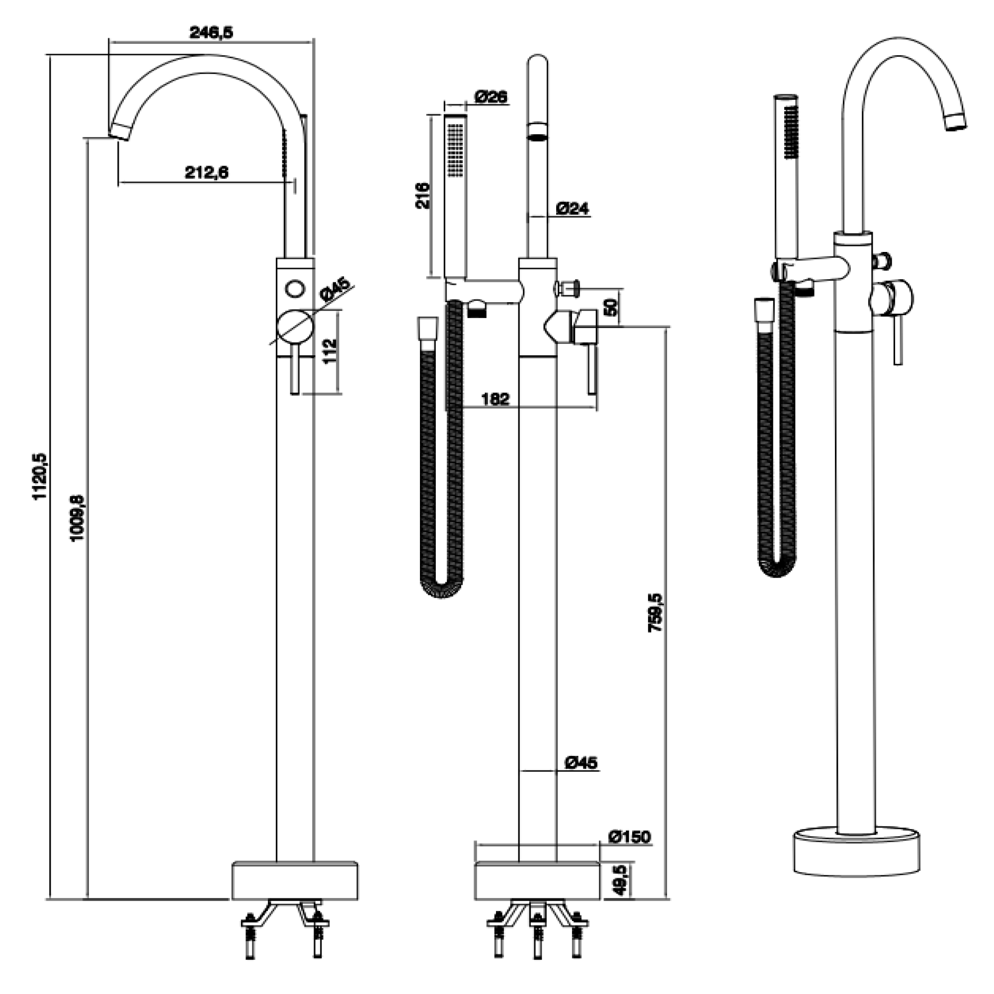 Harbour Clarity Floorstanding Bath Shower Mixer - Brushed Brass