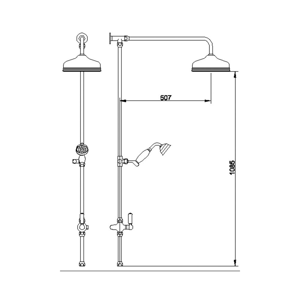 Hudson Reed Black Topaz Triple Exposed Thermostatic Shower Valve With Rigid Riser Kit & Spout - Chrome/Black