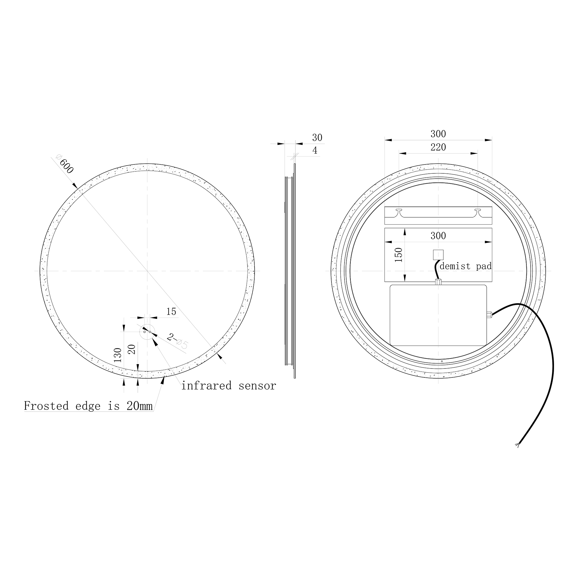 Harbour Glow Round LED Bathroom Mirror with Demister Pad & Colour Change Lights - 600mm
