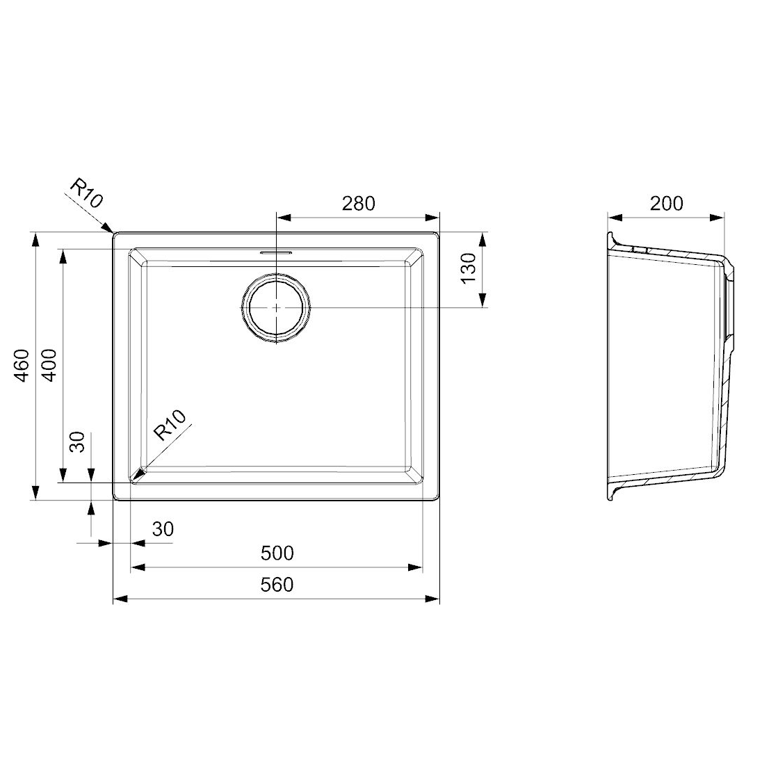 Reginox Amsterdam 50 Single Bowl Granite Composite Inset / Undermount Kitchen Sink & Waste Kit - 560 x 460mm