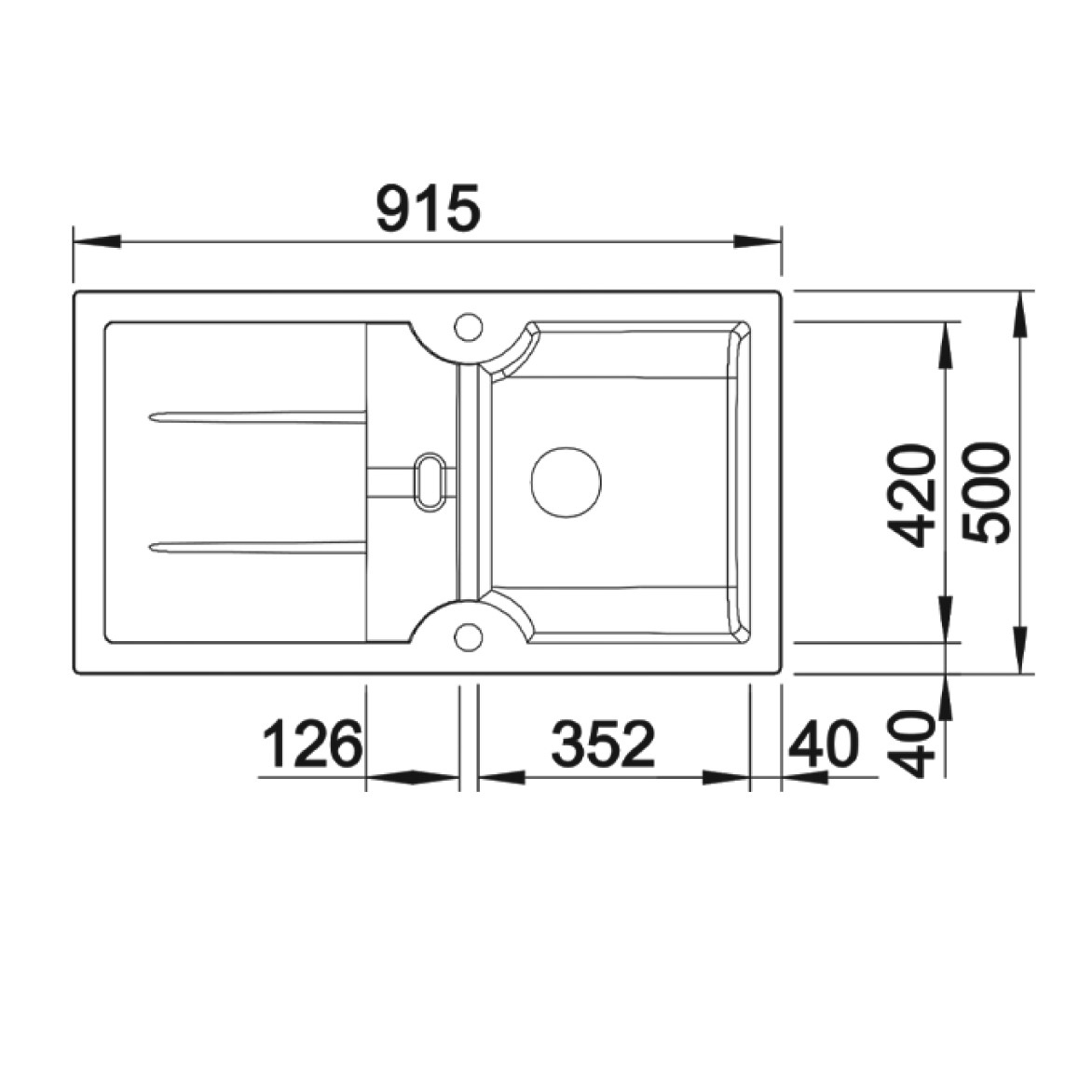 Thomas Denby Harmony XW 1 Bowl Ceramic Kitchen Sink & Presto Automatic Waste with Reversible Drainer - 915 x 500mm