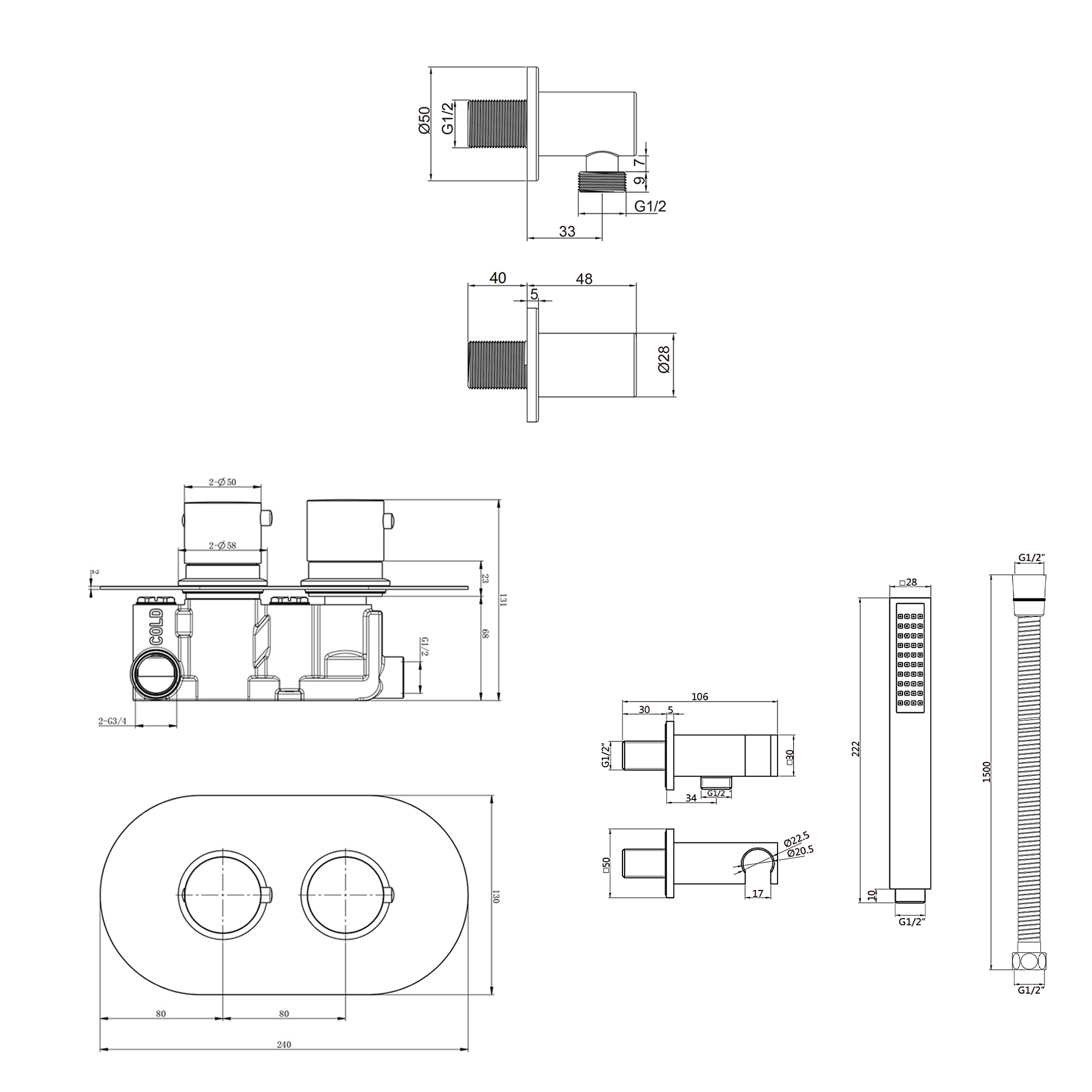 Harbour Clarity Matt Black Concealed Shower Valve & Wall Shower Kit