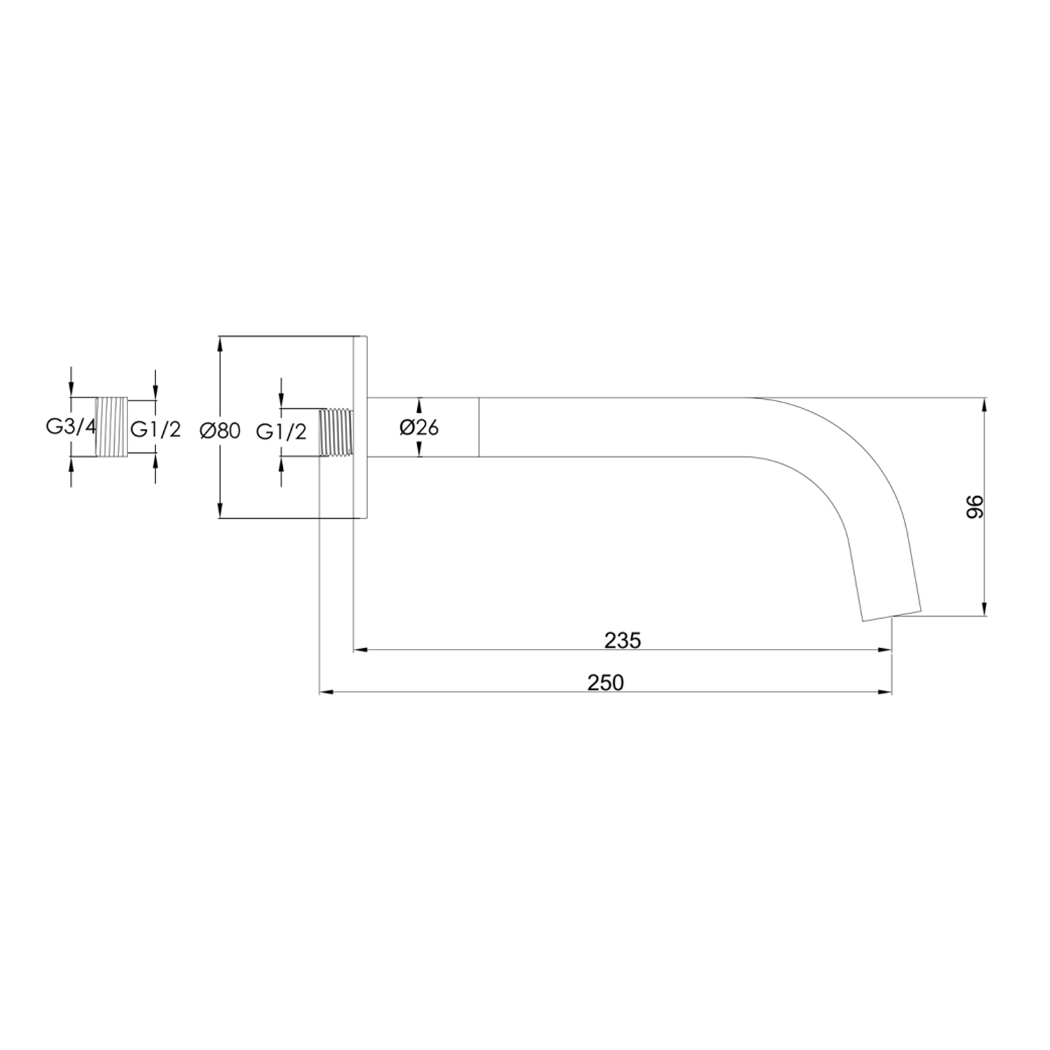 VOS Bath/Basin 250mm Spout - Brushed Bronze