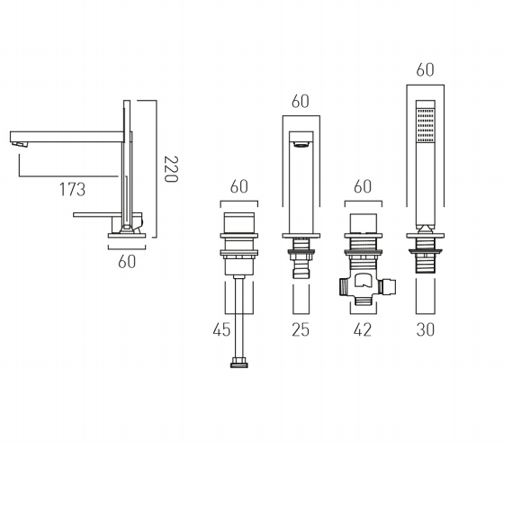 Vado Notion Deck Mounted 4 Hole Bath Shower Mixer with Shower Kit