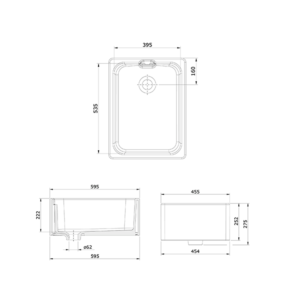 Rangemaster Farmhouse White Ceramic Belfast Sink & Waste Kit - 595 x 455mm