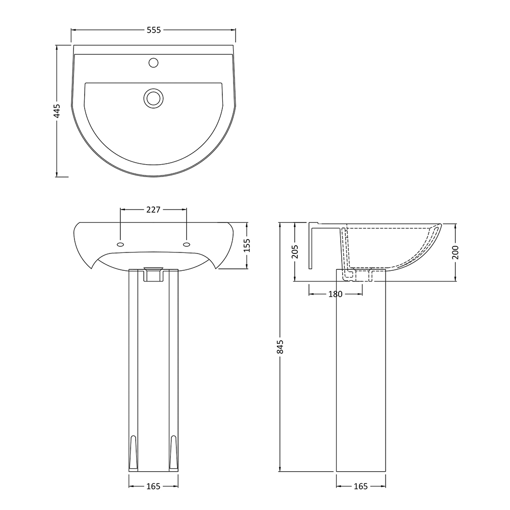 Vellamo Connect 550mm Full Pedestal & Basin