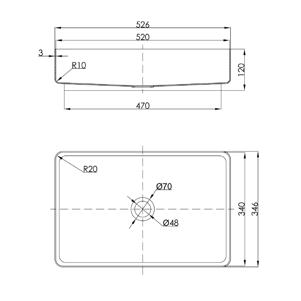 VOS Rectangular Stainless Steel Countertop Basin - Matt Black
