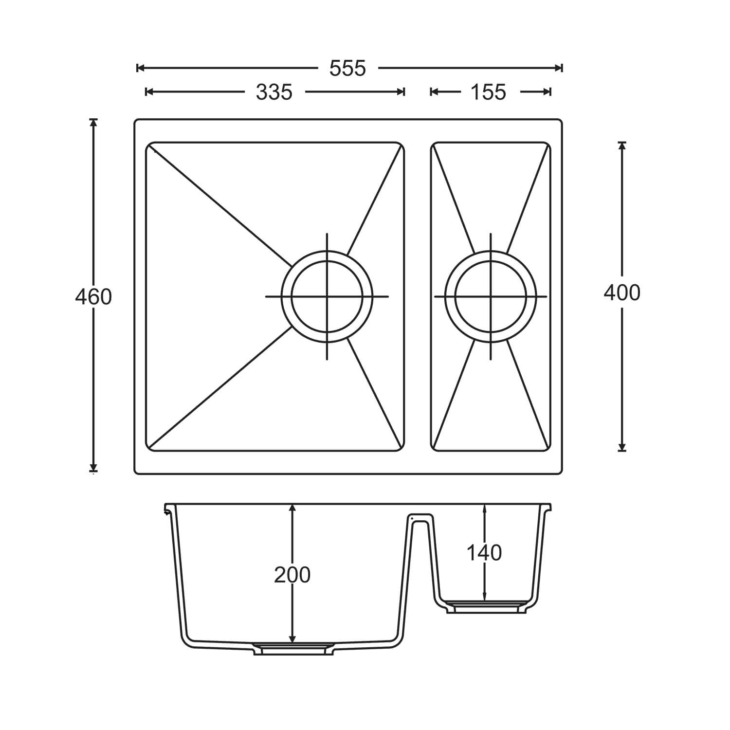 Vellamo Terra 1.5 Bowl Granite Composite Inset/Undermount Kitchen Sink & Waste Kit - 555 x 460mm
