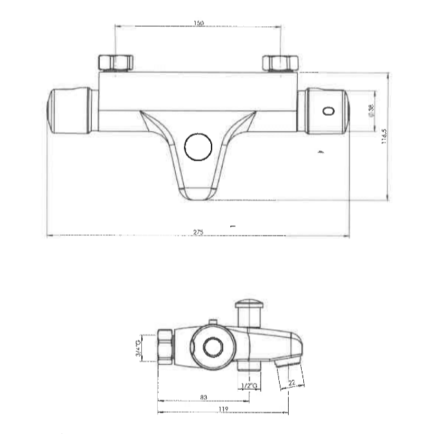 Sagittarius Palermo Exposed Thermostatic Shower Mixer with Integrated Bath Spout