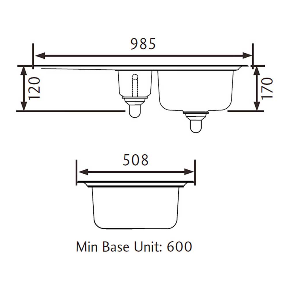 Rangemaster Oakland 1.5 Bowl Brushed Stainless Steel Sink & Waste Kit with Right Hand Drainer - 985 x 508mm
