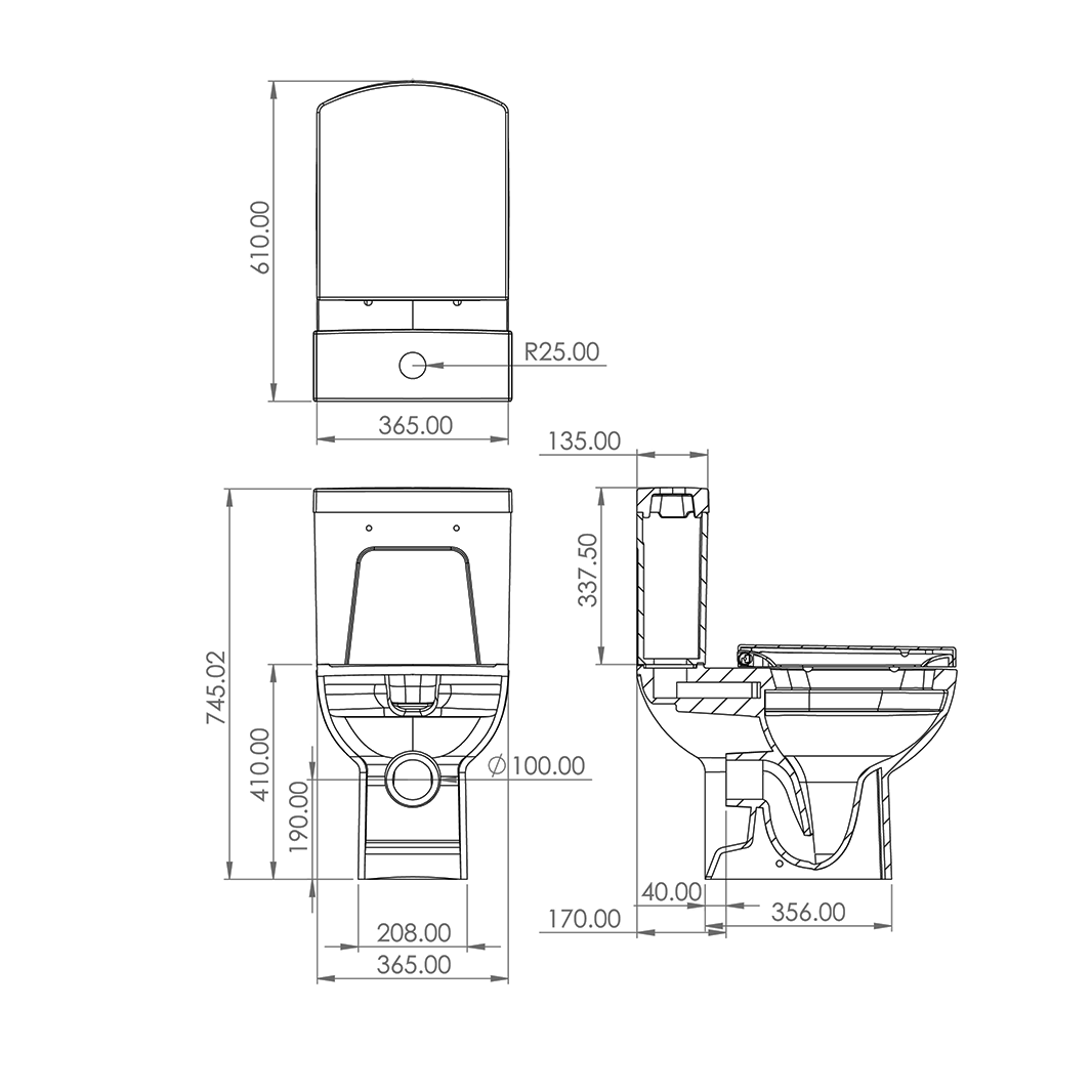 Saneux I-Line Close Coupled Rimless Short Projection Toilet & Soft Close Seat