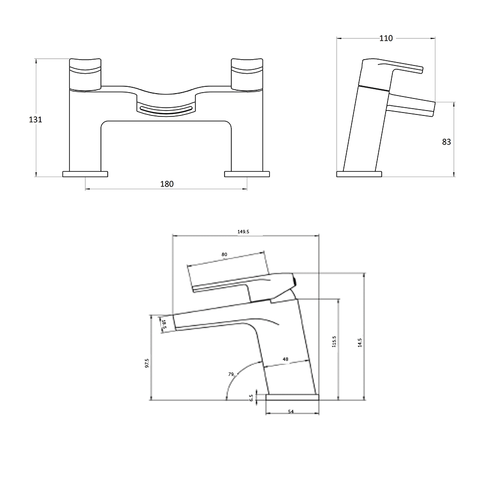 Vellamo Poise Mono Basin Mixer & Deck Mounted Bath Filler