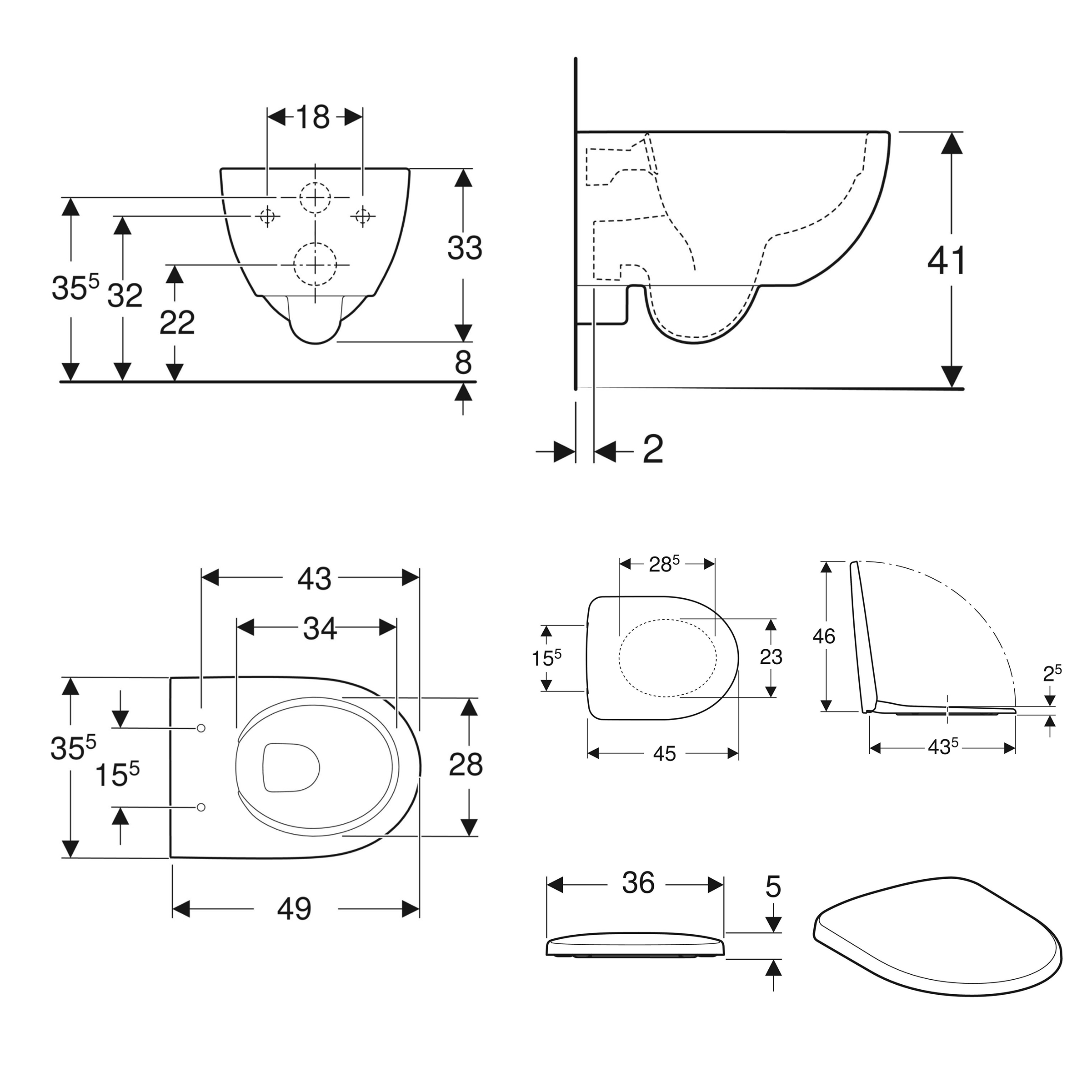 Geberit Selnova Rimless Compact Wall Hung Toilet & Soft Close Seat