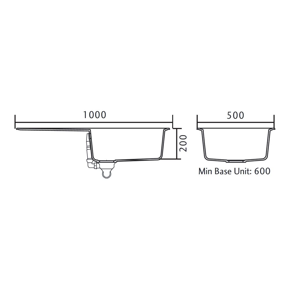 Rangemaster Andesite Large 1 Bowl Granite Crystal White Sink & Waste Kit with Reversible Drainer - 1000 x 500mm
