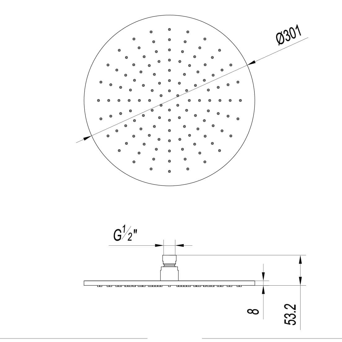 Crosswater 3ONE6 300mm Fixed Stainless Steel Shower Head