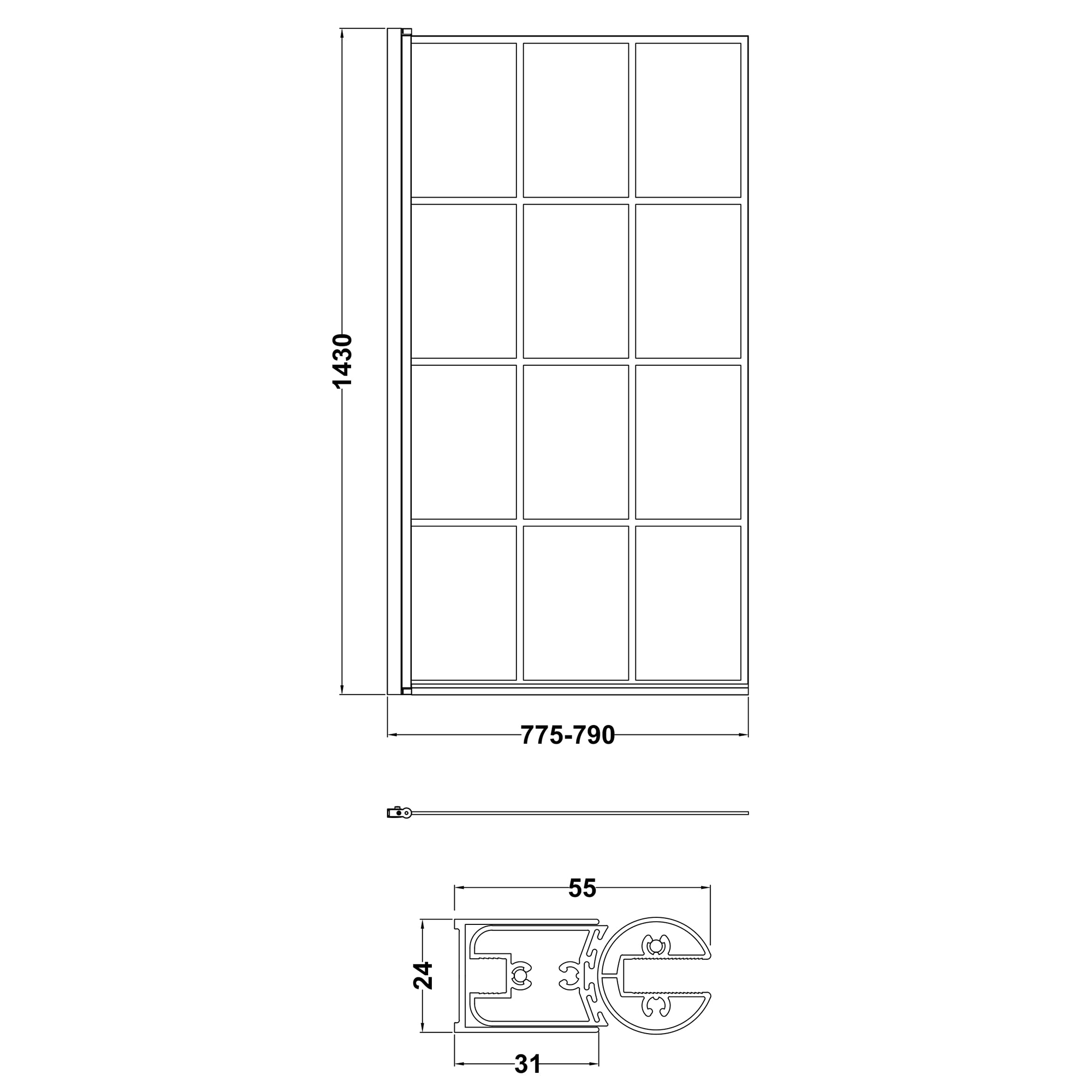 Vellamo City 6mm Matt Black Framed Hinged Bath Screen - 1430 x 770mm