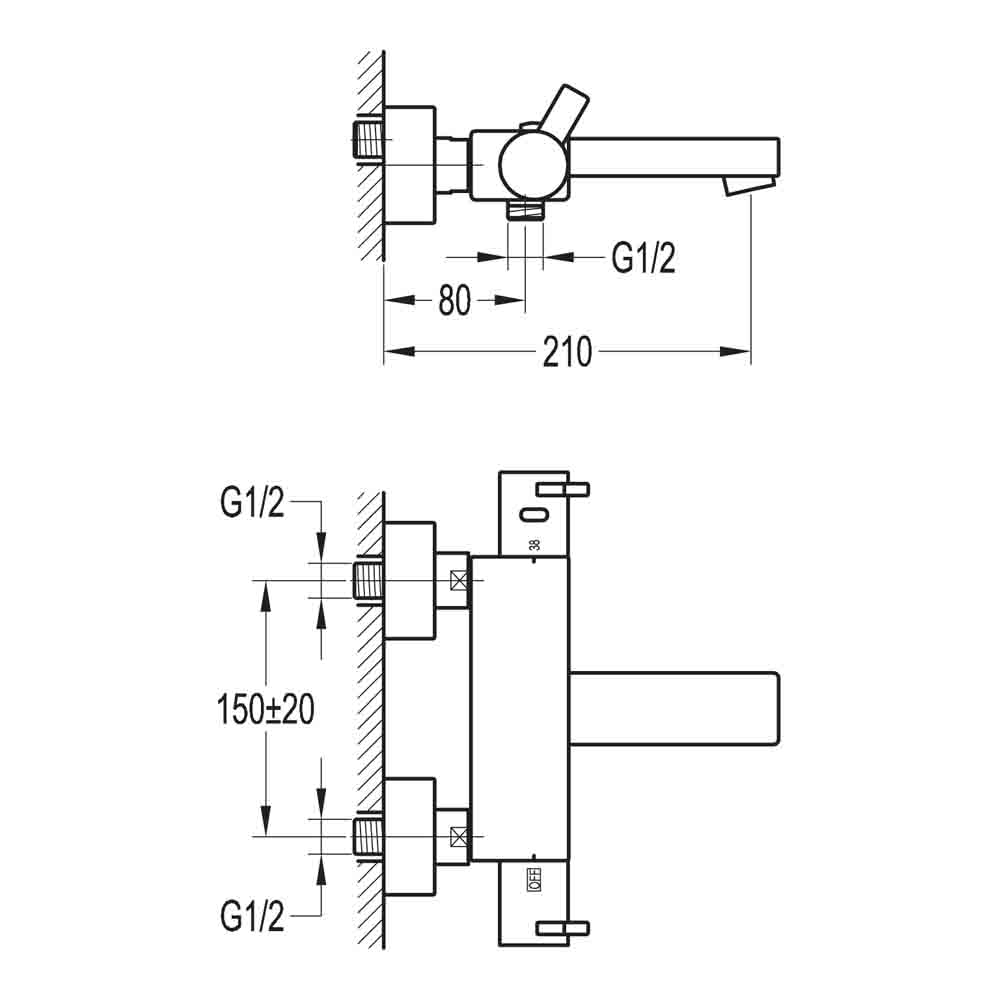 Flova STR8 Wall Mounted Thermostatic Bath Shower Mixer with Handset Kit