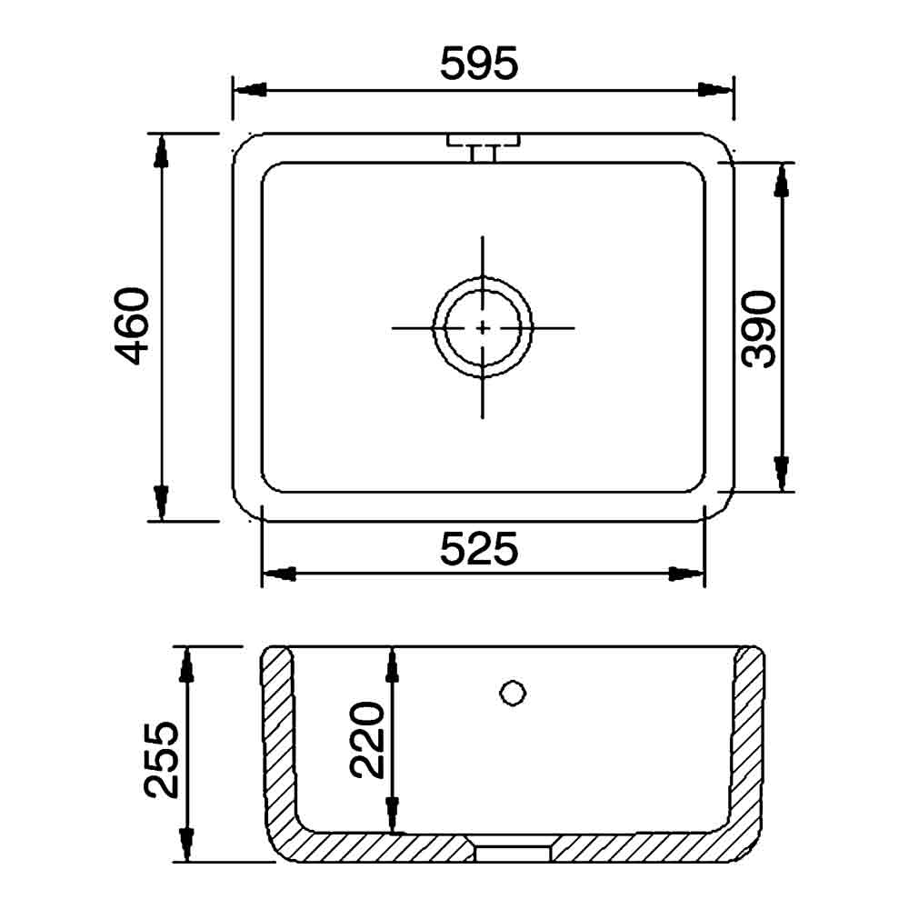 Shaws Contemporary Butler White Ceramic Single Bowl Kitchen Sink - 595mm x 460mm