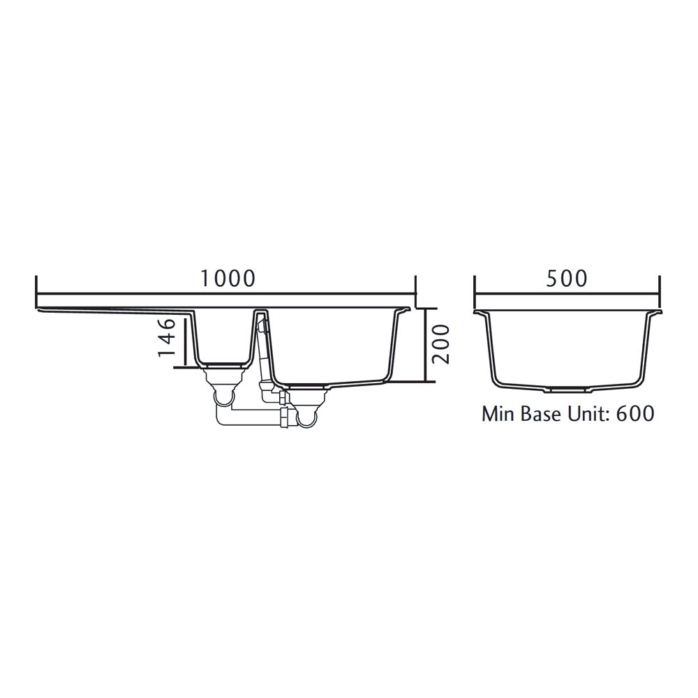 Rangemaster Andesite 1.5 Bowl Granite Crystal White Sink & Waste Kit with Reversible Drainer - 1000 x 500mm