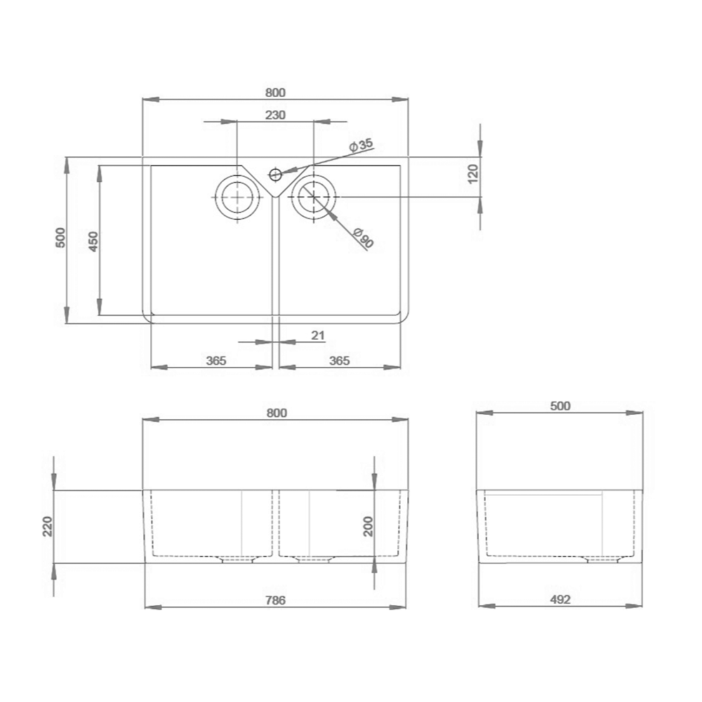 Rangemaster Double Belfast 2 Bowl White Fire Clay Ceramic Sink - 800 x 500mm