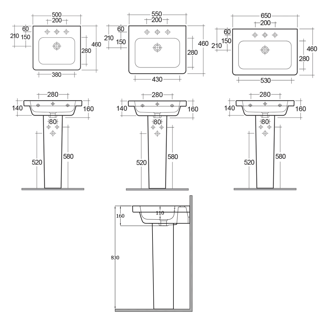 RAK Resort 1 Tap Hole Basin & Full Pedestal