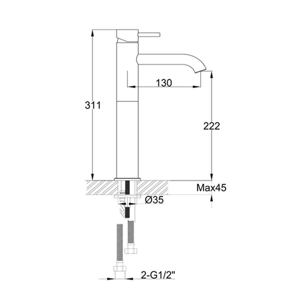 VOS Tall Single Lever Basin Mixer - Brushed Brass