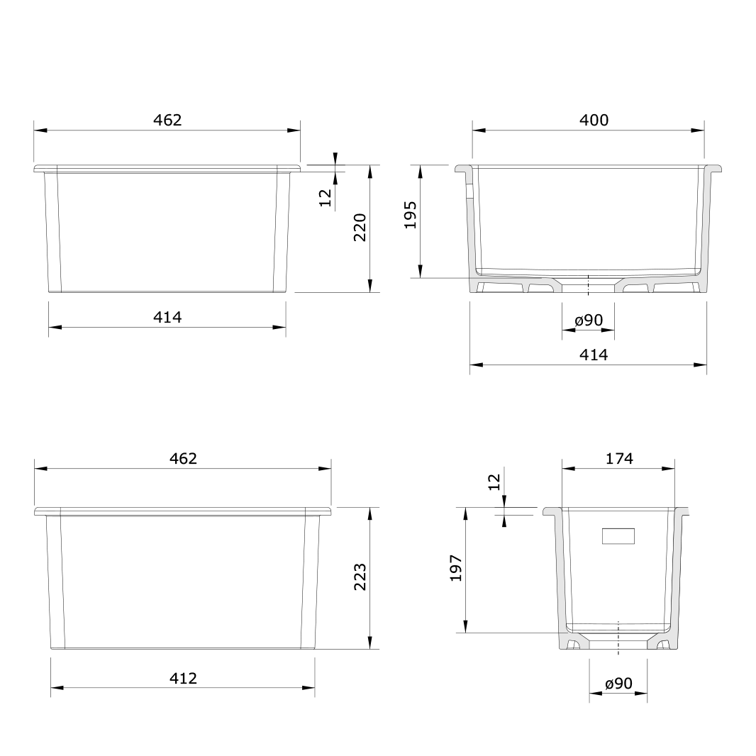 Thomas Denby Metro 1 Bowl and Half Bowl Inset or Undermount Gloss White Ceramic Kitchen Sink