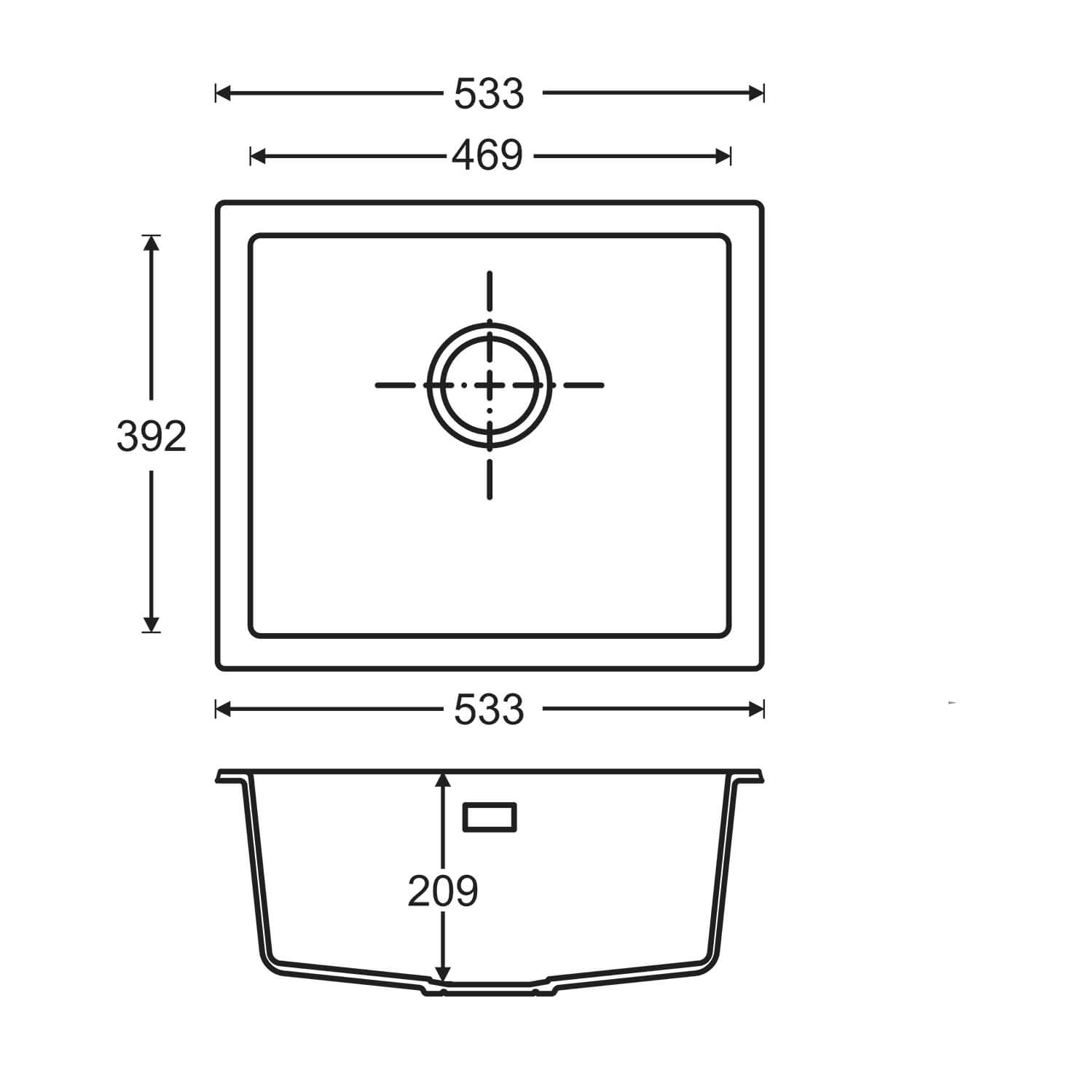 Vellamo Terra 1 Bowl Granite Composite Inset / Undermount Kitchen Sink & Waste - 533 x 457mm