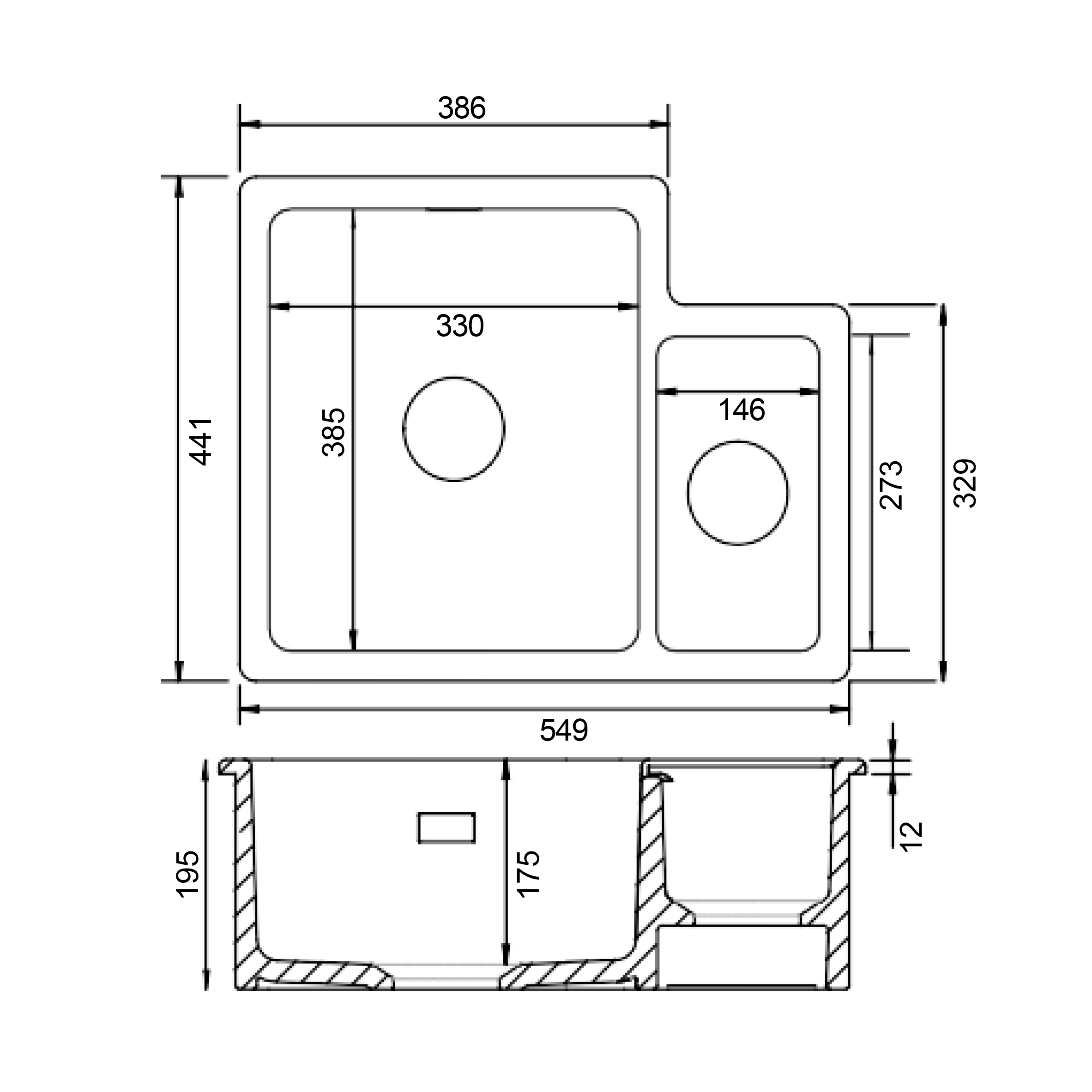 Butler & Rose Bryn 1.5 Bowl White Fine Fireclay Ceramic Inset/Undermount Kitchen Sink - 549 x 441mm