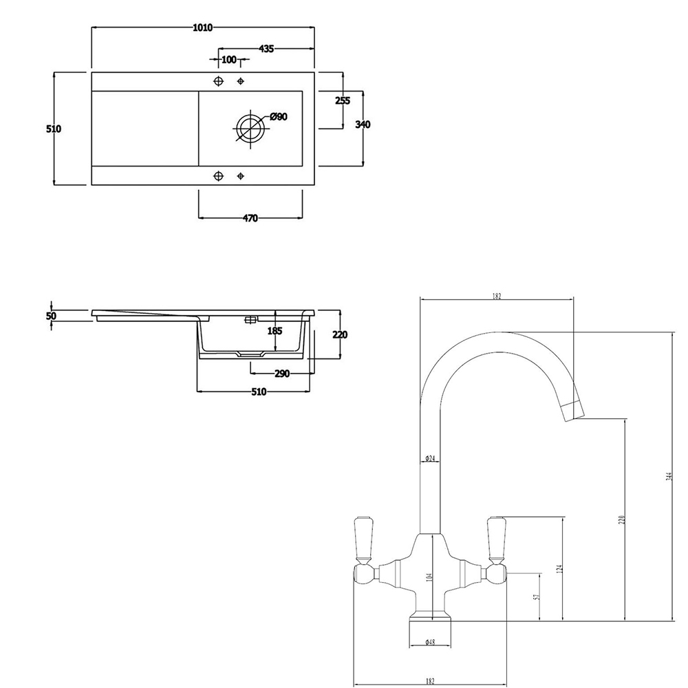 Butler & Rose Dream 1 Bowl White Ceramic Fireclay Kitchen Sink & Victoria Traditional Kitchen Mixer Tap