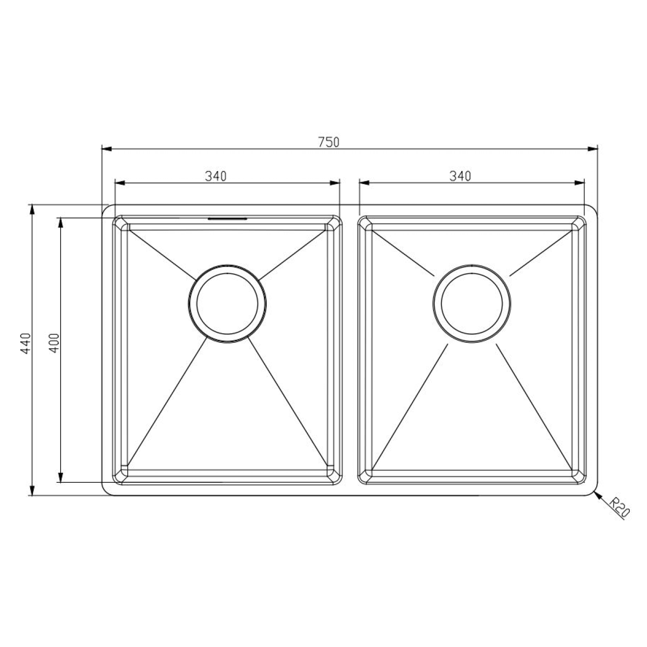 Vellamo Designer Double Bowl Inset/Undermount Stainless Steel Kitchen Sink & Waste Kit - 750 x 440mm