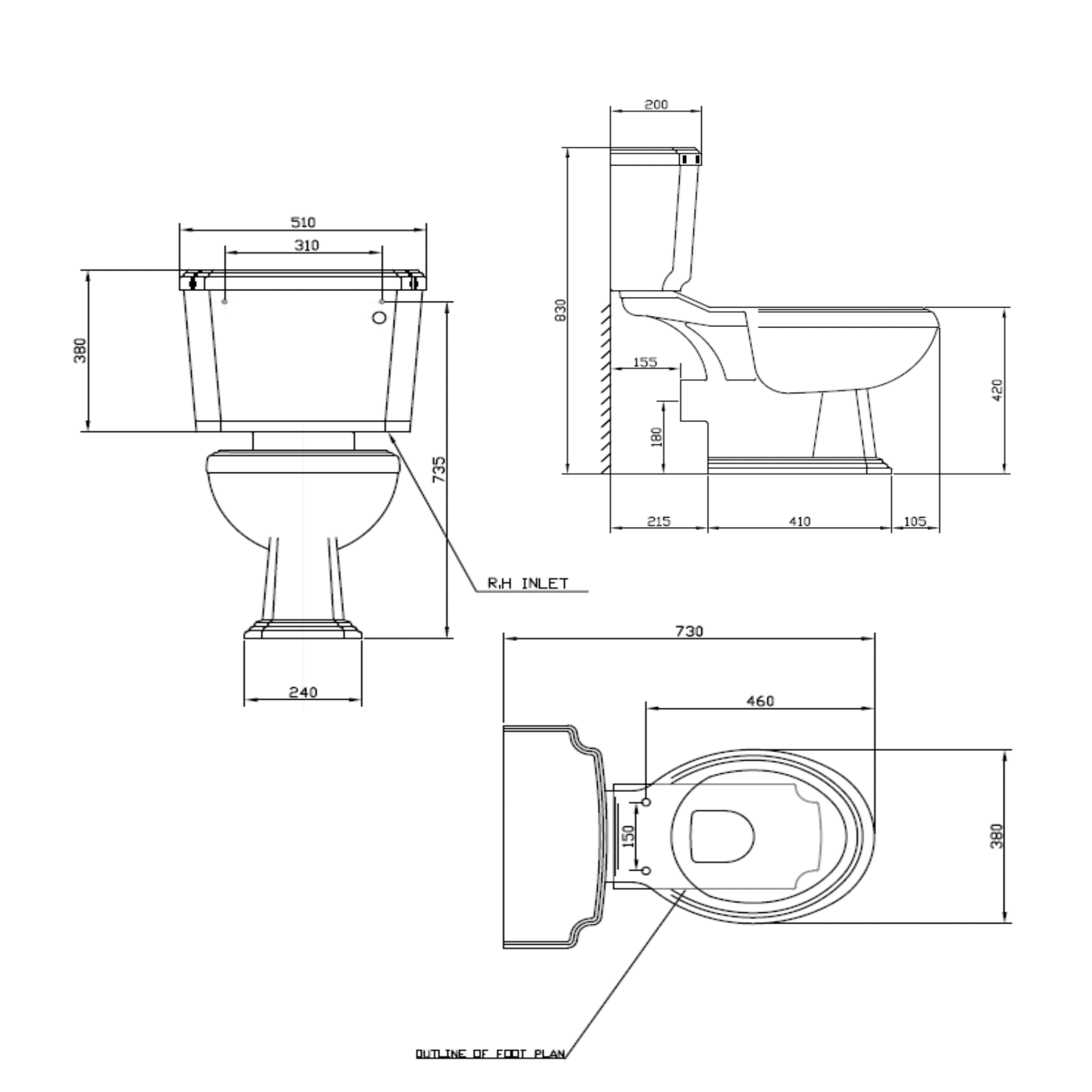 Butler & Rose Darcy Traditional Close Coupled Toilet (Excluding Seat)