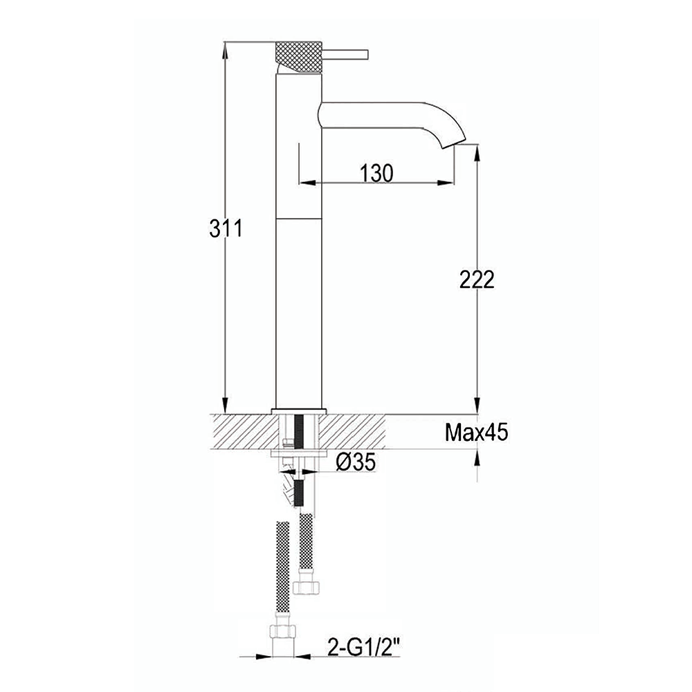 VOS Tall Single Lever Basin Mixer with Designer Handle - Brushed Brass