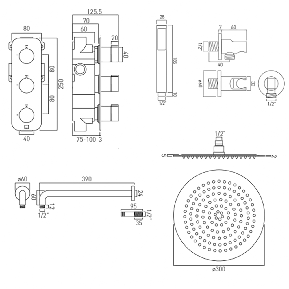 Vado Tablet Altitude Vertical Concealed Thermostatic Shower Valve Package 9
