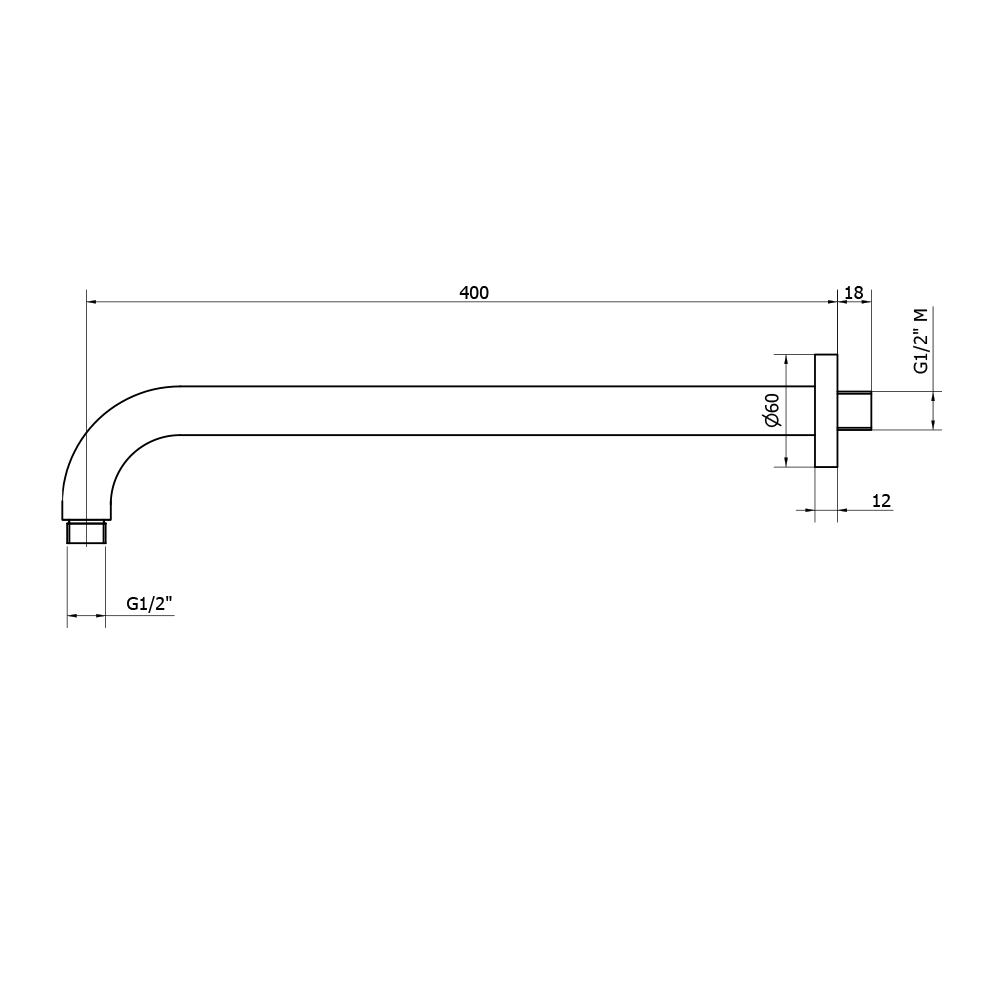 Crosswater Union 400mm Wall Mounted Shower Arm - Matt Black