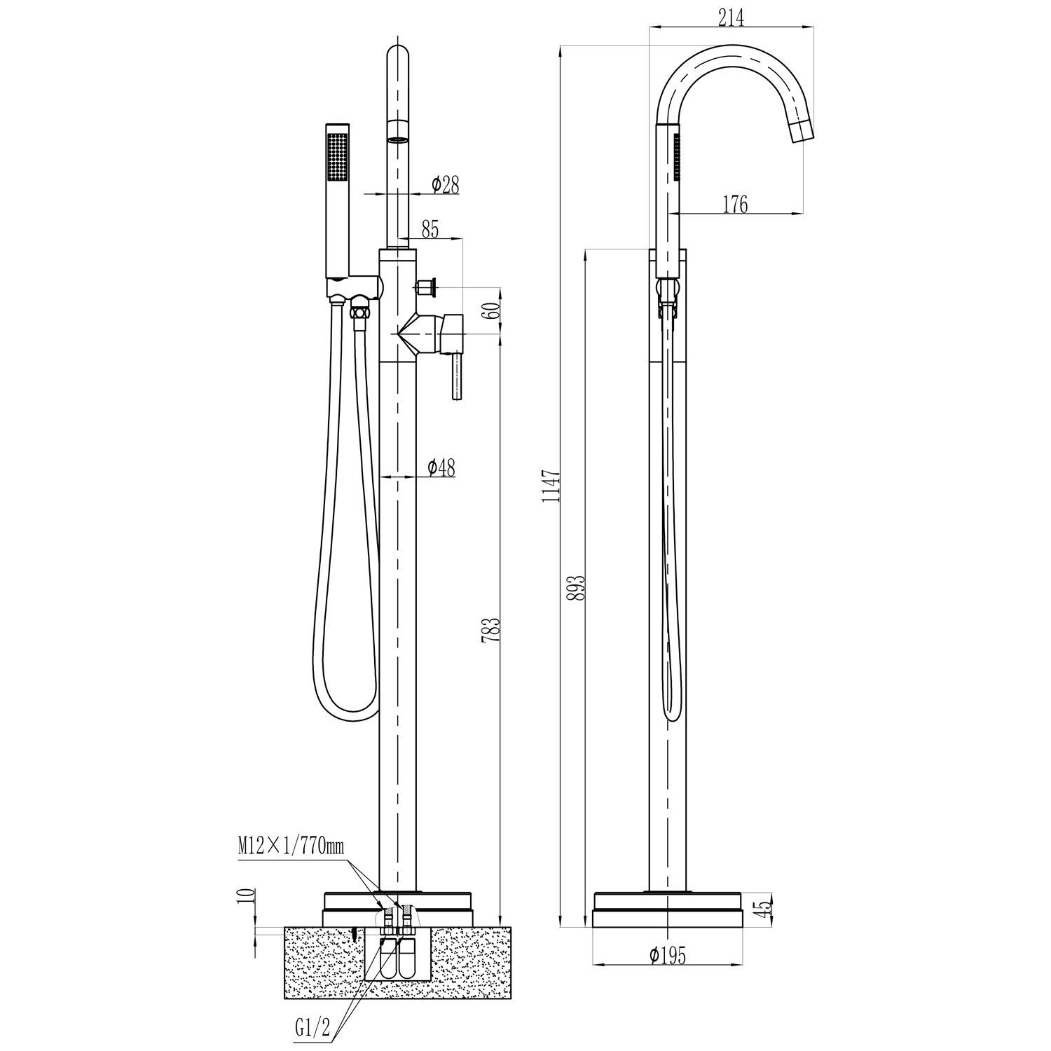 Vellamo Twist Chrome Floorstanding Bath Shower Mixer Tap