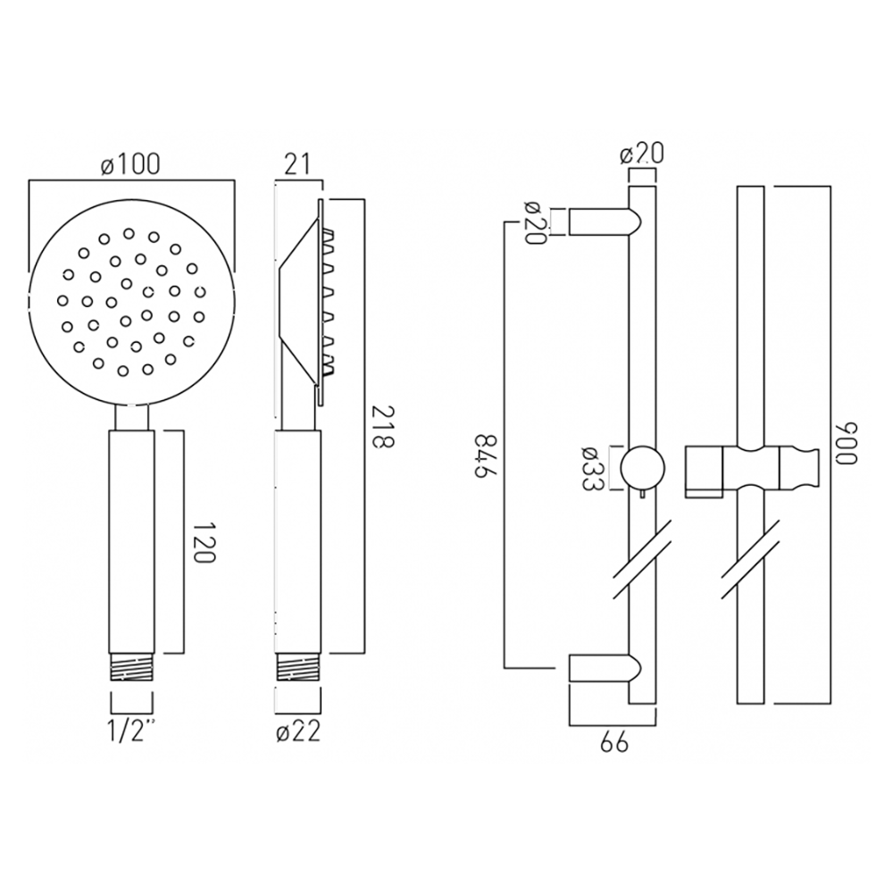 Vado Aquablade Slide Rail Kit with Single Mode Slimline Handset