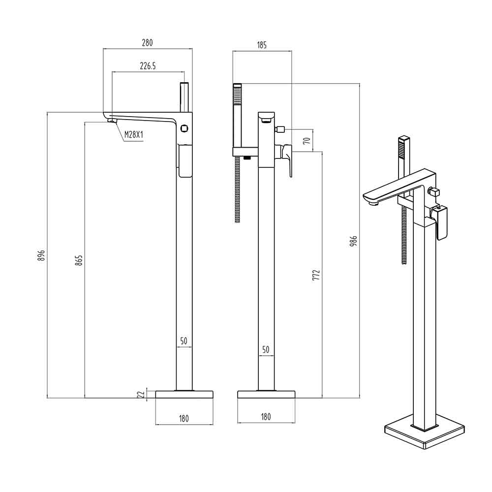 Harbour Status Matt Black Floorstanding Bath Shower Mixer Tap