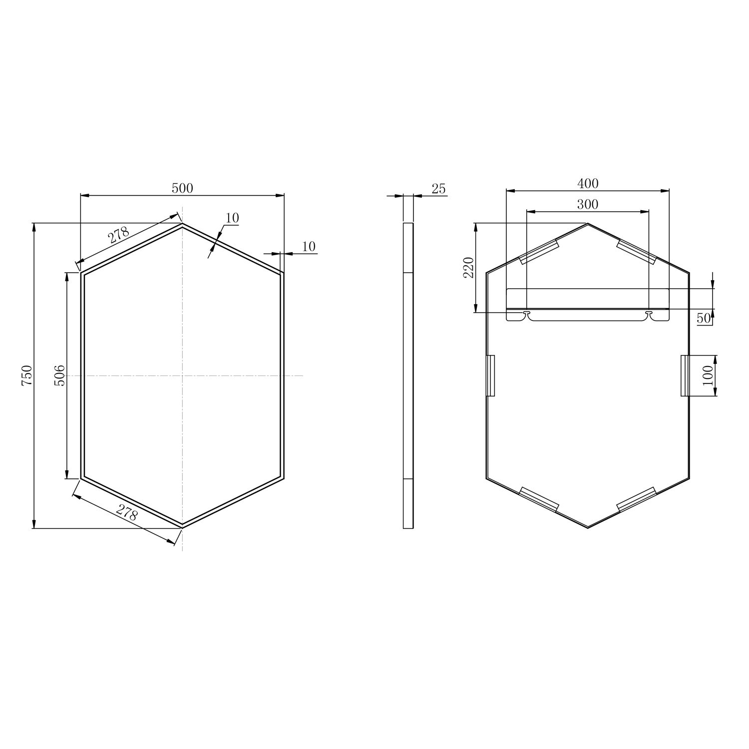 Vellamo Wonder Hexagonal Framed Mirror - 500 x 750mm
