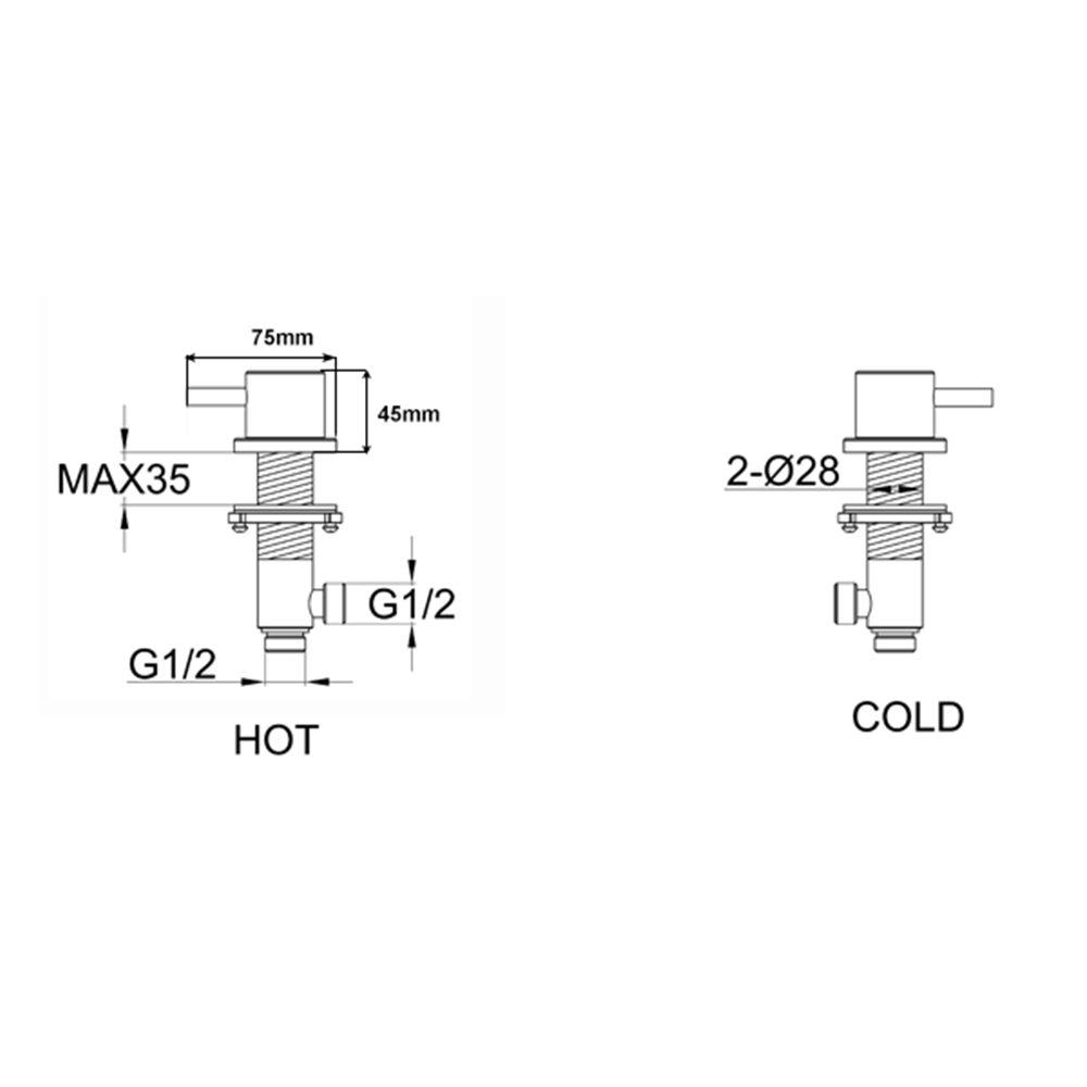 VOS Panel Deck Mounted On/Off Valves - Matt Black