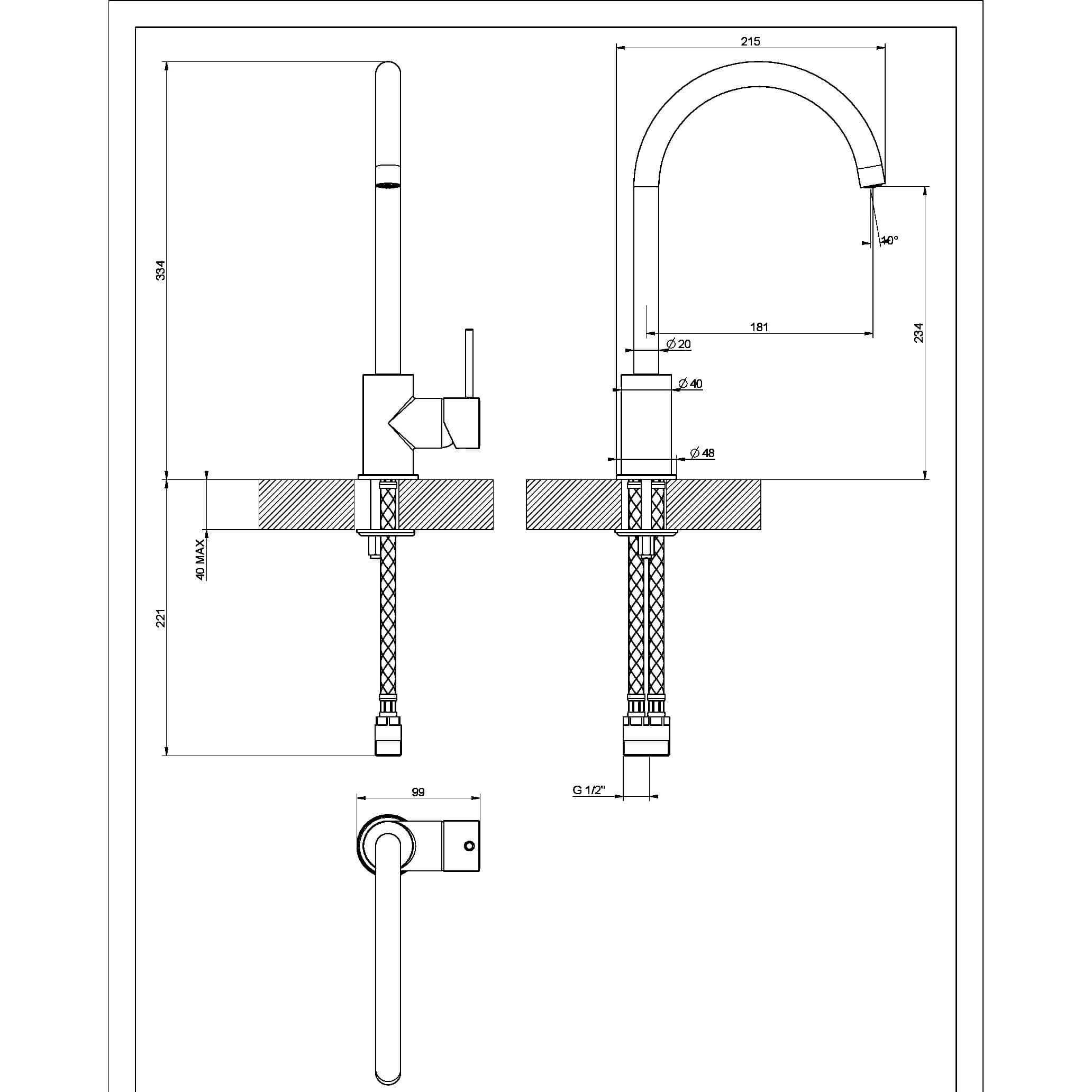 Clearwater Elara WRAS Approved Single Lever Mono Kitchen Mixer Tap with Granite Colour Matching Finish