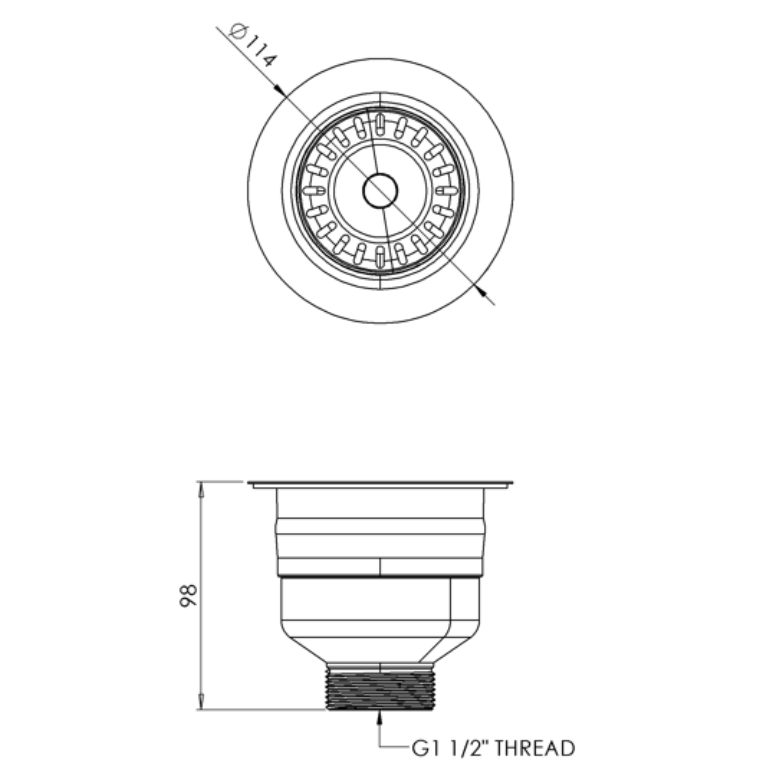Top-Fix 90mm Kitchen Basket Strainer Waste