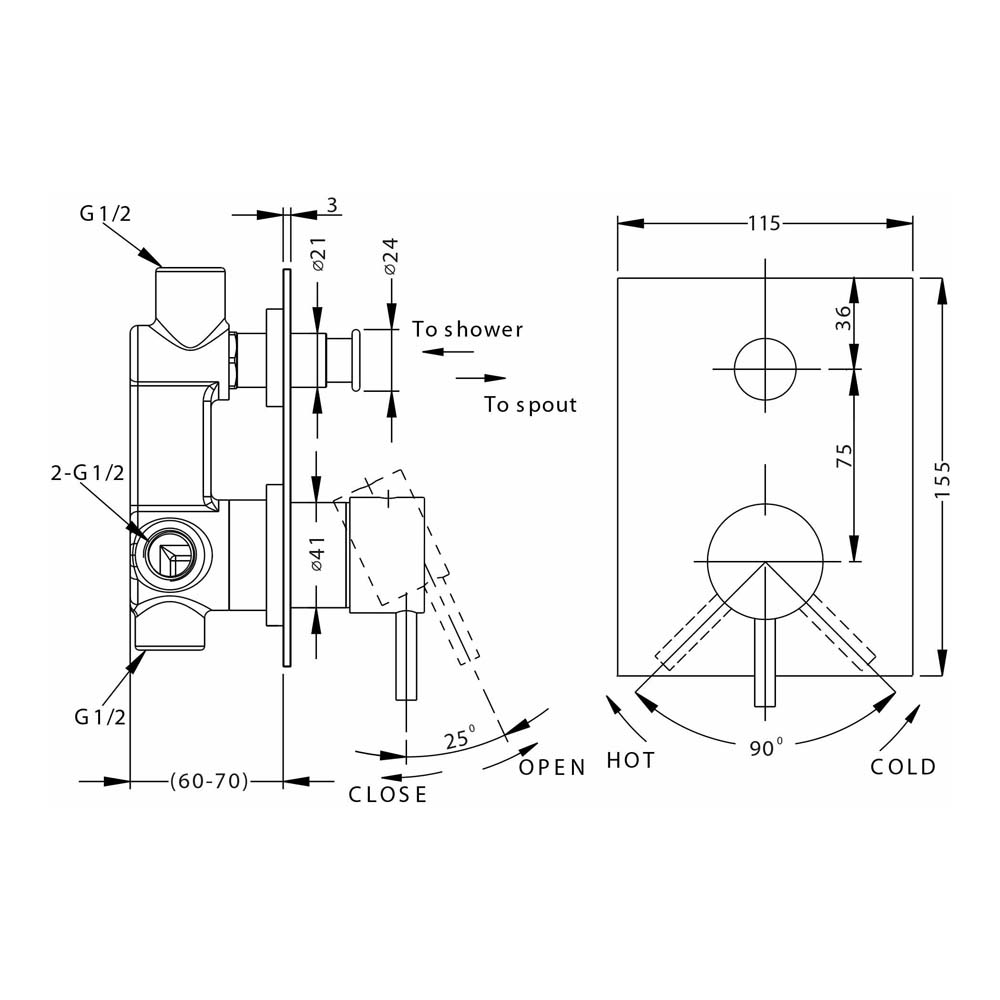 Crosswater Kai Lever Concealed Manual Shower Valve with Diverter