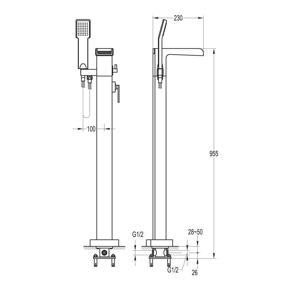 Flova Cascade Floor Standing Waterfall Bath Shower Mixer with Handset Kit