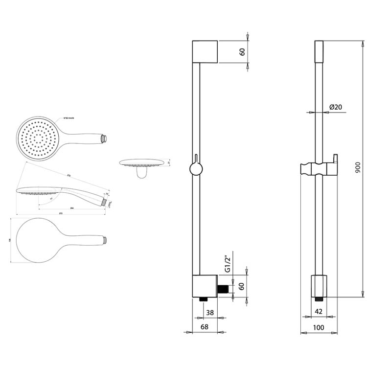 Crosswater Svelte Slide Rail with Shower Hose & Single Mode Handset