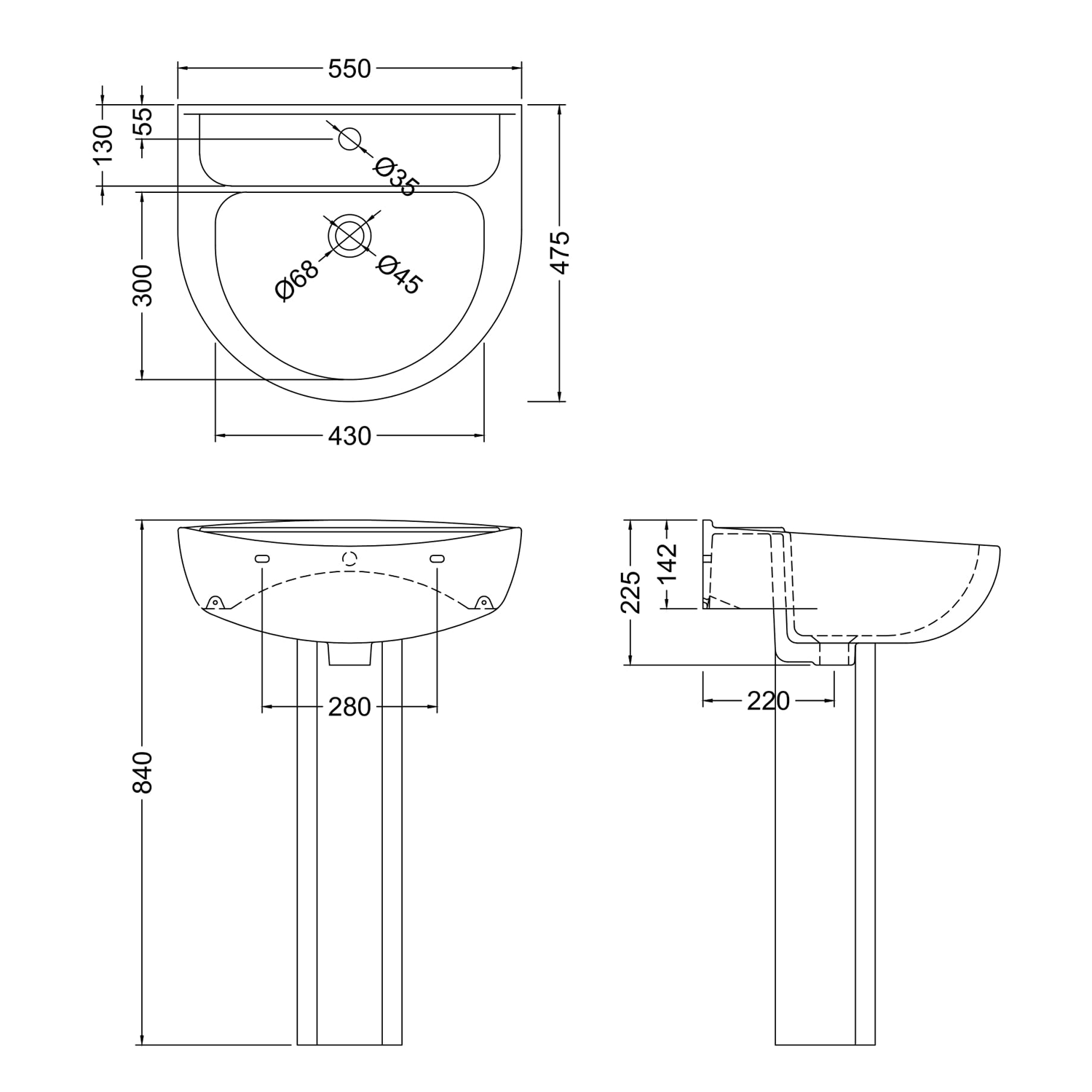 Emma 550mm Full Pedestal & Basin