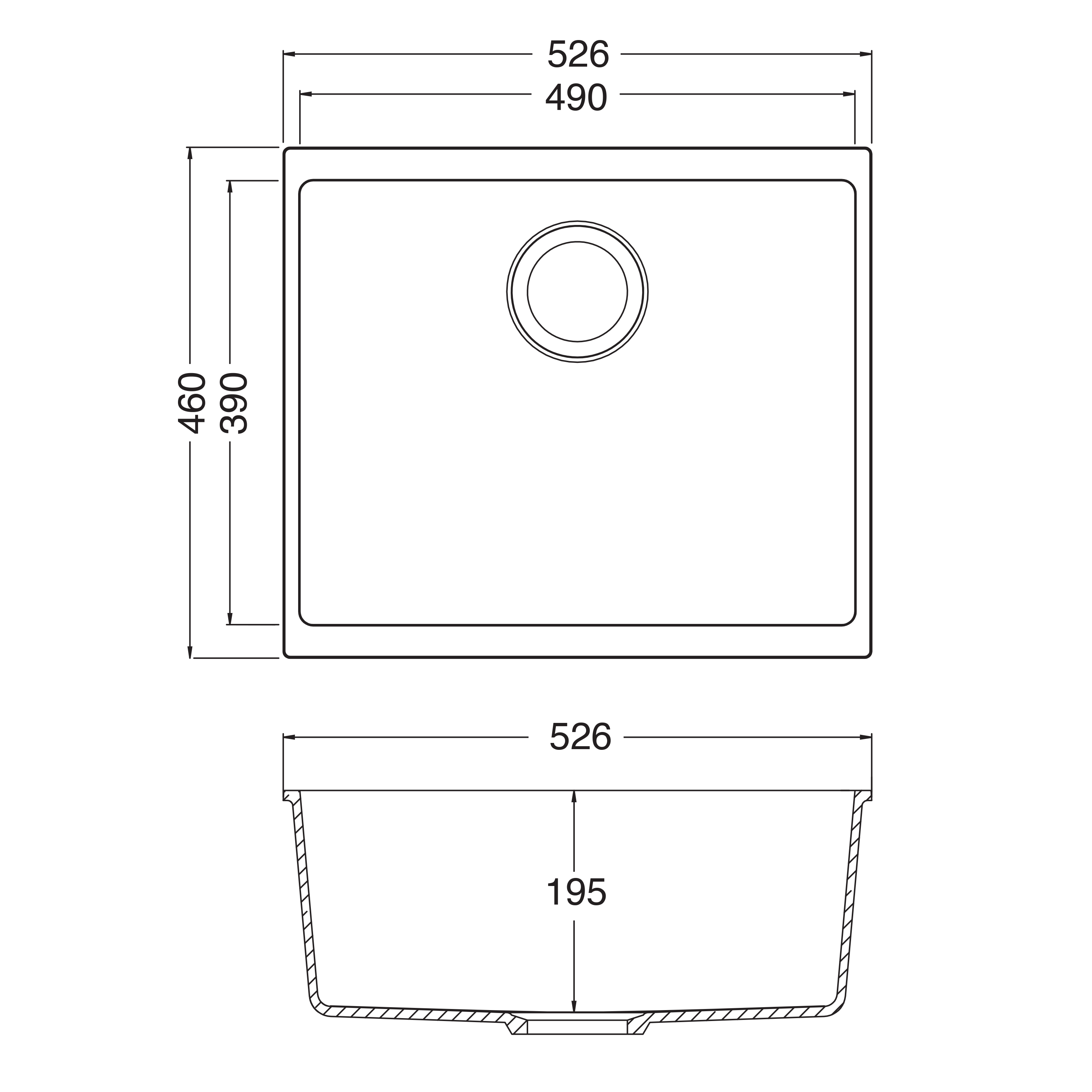 Butler & Rose Bryn Large 1 Bowl White Fine Fireclay Ceramic Inset/Undermount Kitchen Sink - 526mm x 460mm